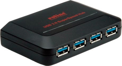 Hub USB Roline USB 3.0, 4 porta, me rrymë, i zi