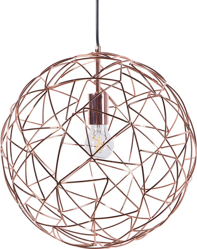 Llambadar varëse sferik metal, 40 cm diametër, dizajn rrjetë, ngjyrë bakri