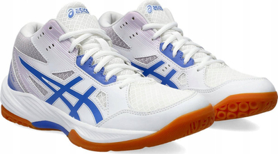 Këpucë volejbolli Asics Gel-Task MT 3 W, me GEL përthithje goditjesh, për goca, të bardha me blu