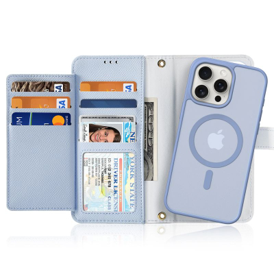 Калъф за телефон Dux Ducis Lawa за iPhone 15 Pro, кожа, со паричник, сина