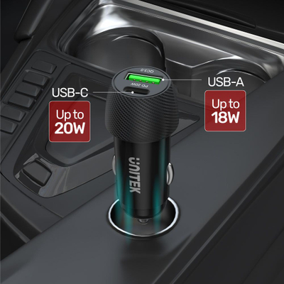 Karikues makine UNITEK Powertrain Duo, 2 porta USB, karikim i shpejtë, ngjyrë e zezë