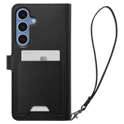 Kështëllë telefoni Spigen Wallet S për Samsung Galaxy S25+, me portofol për karta, funksion për ta vënë stand, e zezë