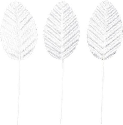 Gjethe dekorative Titanum Fabric Leaves On Wire, set 10 copë, 30x50 mm, të bardha