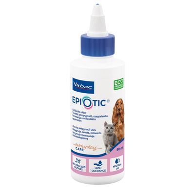 Solucion pastrimi veshësh Virbac EpiOtic, për qen dhe mace, 60 ml, i bardhë