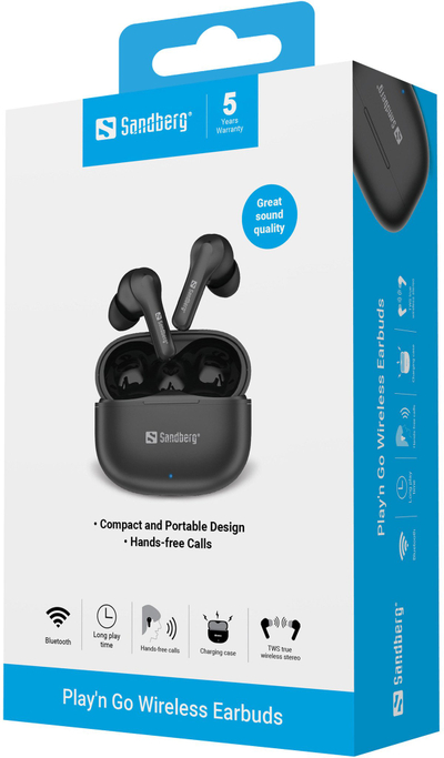 Kufje wireless Sandberg Play'n Go, Bluetooth, me kuti karikimi, të zeza
