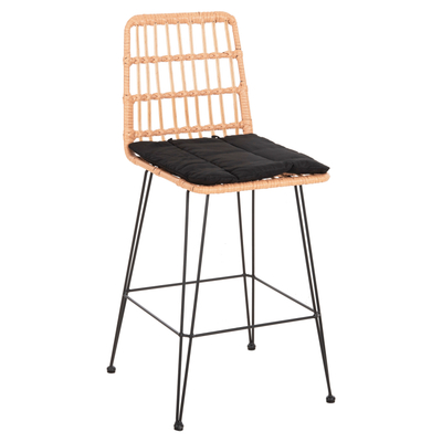 Stol bari Allegra HM5643.11, lartësi 103cm, sedilje wicker, me jastëk të zi