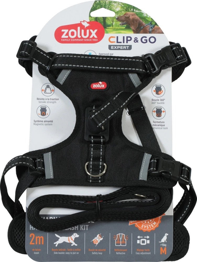 Set shalë dhe litar për qen Zolux Clip and Go, 2 m, me sistem magnetik