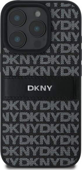 Kapak telefoni DKNY PU Leather Repeat Pattern Tonal Stripe, për iPhone 16 Pro Max, i zi