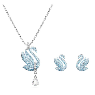 Set qafore dhe vathë për femra Swarovski Iconic Swan 5660597, të kaltra/argjendta