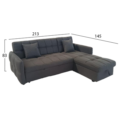 Kënd divan krevati Nezu HM3294.01, 213x145cm, i kthyeshëm, gri