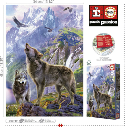 Puzzle Educa Wolves in the Rocks, 500 copa, moshat 11+