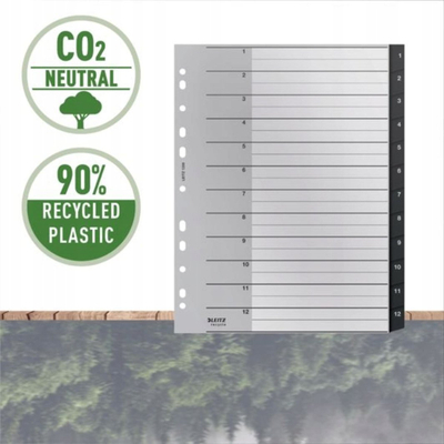 Ndarës dosjeje Leitz Recycle Index PP Extra Wide, A4, 12 skeda, shumëngjyrëshe