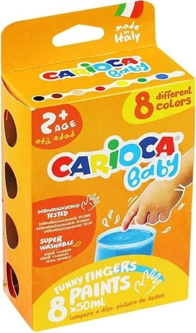 Bojë gishtash Carioca Tempera, 8 ngjyra, 8 x 50 ml, shumëngjyrëshe