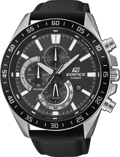 Ora dore Casio Edifice EFV-620L-1AVUEF, kronograf, rrip lëkure, e zezë