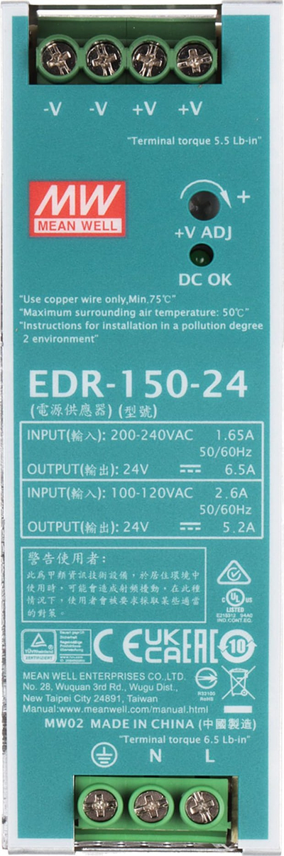 Furnizues energjie Mean Well EDR-150-24, 150W, 24V 6.5A, gri
