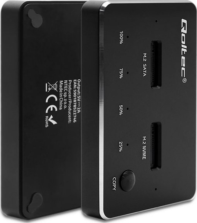 Docking station Qoltec për M.2 SSD, NVMe SATA, USB C, 2 disqe nga 2TB, gri