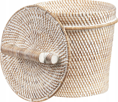 Shportë ruajtje BARUMUN Rattan Basket, 21x22 cm, me kapak, e bardhë natyrale