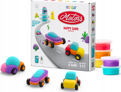 Set plasteline TM Toys Hey Clay Happy Cars, modele makina, shumëngjyrësh
