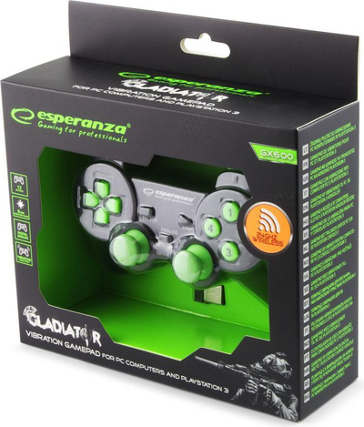 Kontroller Esperanza Gladiator, wireless, i gjelbër