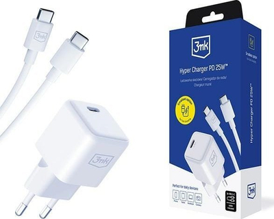 Ngarkues 3MK Hyper Charger PD, 25W, me kabllo USB C, i bardhë