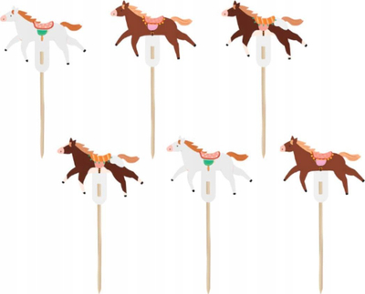 Topper tortash Partydeco Horses, set 6 copë, 13 cm, shumëngjyrëshe