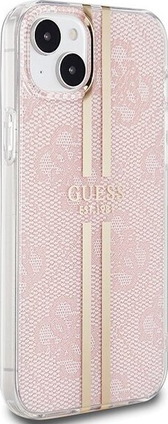 Kuti telefoni Guess IML 4G Gold Stripe për iPhone 15 14 13, hardcase TPU PC, rozë