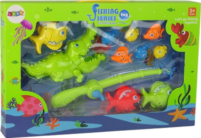 Lojë aftësie LeanToys Dexterity Game, set peshkimi me kallam, peshq dhe krokodil, shumëngjyrëshe