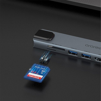 Hub USB C Araree AM81 8‑në‑1, 100W PD, HDMI, RJ45, gri e errët