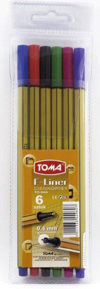 Set lapsash me bojë Toma Fine Liner F Liner, 0.4mm, 6 ngjyra