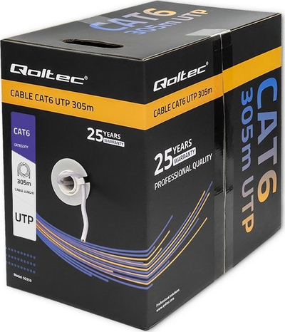 Kabllo interneti Qoltec UTP CAT6, 305m, PVC, gri