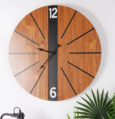 Orë muri Stylish Black, 60 cm, MDF edhe metal, e zezë