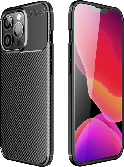 Futrollë Auto Focus Carbon për iPhone 12 Pro Max, teksturë karboni, mbron nga goditjet, e zezë
