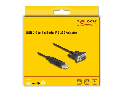Adapter USB 2.0 në RS232 Delock, 0.5m, chipset FTDI, i zi