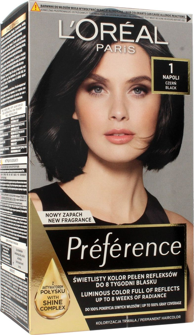 Ngjyrë për flokë L'Oreal Paris Preference, 1 Napoli Black, 72 ml