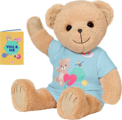 Lodër ari pelushi Baby Born Bear, me fletore shoqnije, me romper blu