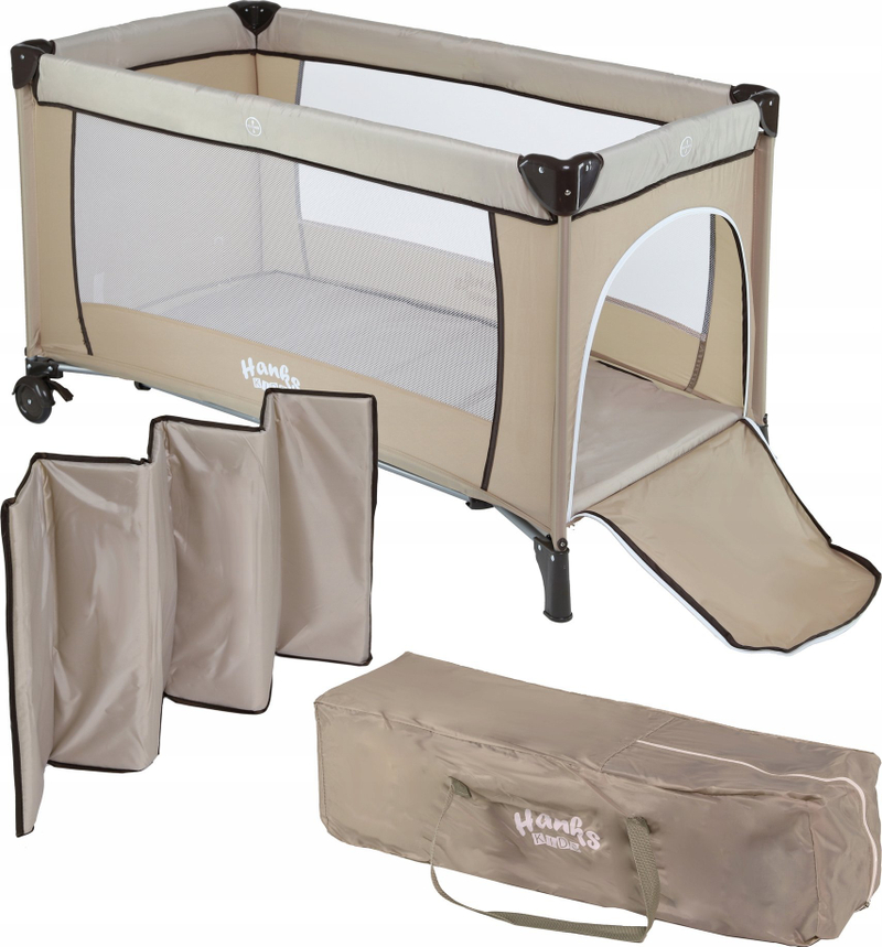 Krevet udhëtimi për fëmijë Hanks Kids Travel Cot Simple, me rrota, bezhë