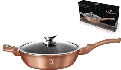 Tigan i thellë Berlinger Haus Rose Gold, 28cm, me kapak xhami, rozë metalike