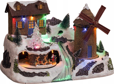 Dekor Krishtlindjesh Feeric Christmas Village Mill, me drita, me muzikë, shumengjyrësh
