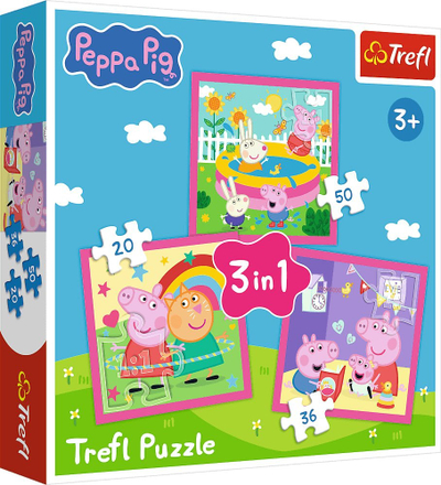 Puzzle set Trefl Peppa Pig Peppa and Friends, 3 në 1, 20–50 copa, për kalamaj 3+