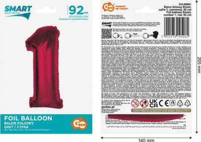 Balonë me numrin 1 Godan Smart, 92 cm, e kuqe