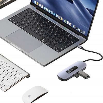 Adapter USB Hub Usams 6 me 1, USB C, HDMI 4K, gri