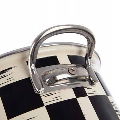 Tenxhere Tenga Enamel Checkerboard, 18 cm, 1.5L, bezhë e zezë