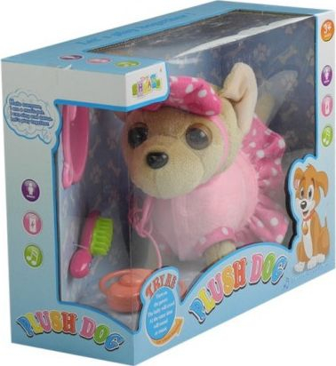 Lodër qen pelushi Plush Dog, interaktiv me litar, set me gjerra, rozë