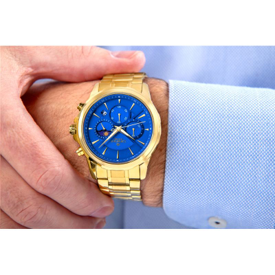 Orë burrash Giewont GW9460-B5 Chronograph, xham safir, ngjyrë ari blu