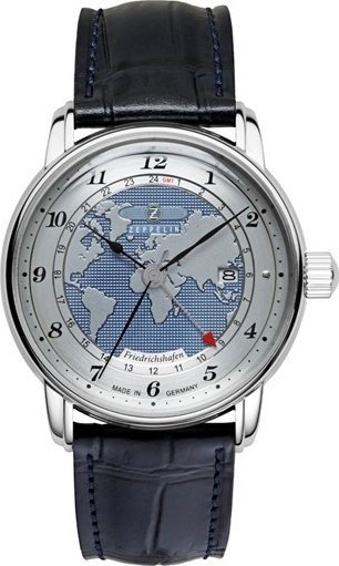 Ora automatike për burra Zeppelin Friedrichshafen GMT Z85963, mekanizëm Miyota, fushë blu, rrip lëkure