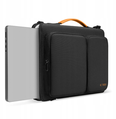 Çantë laptopi Tech-Protect Defender, 15-16", me rrip shpatulle, e zezë me portokalli