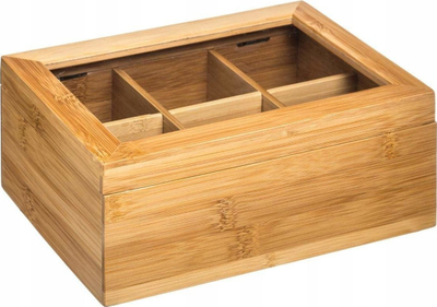 Kuti çaji 5Five Bamboo Divided Tea Box, 6 ndarje, bambu, kafe