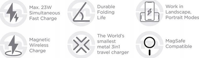Станица за полнење Mobile OriginTravelCharge PRO, 23W, MagSafe, сребрена