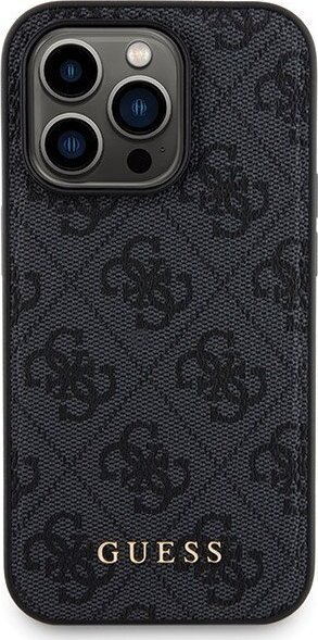 Set aksesore Guess 4G Metal Logo për iPhone 14 Pro, kuti telefoni, powerbank 5000mAh, i zi