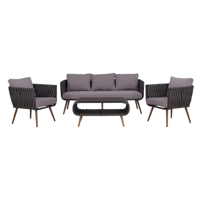 Set dhomë ndenjeje 4-pjesësh alumini me wicker gri (HM5282.11), gri